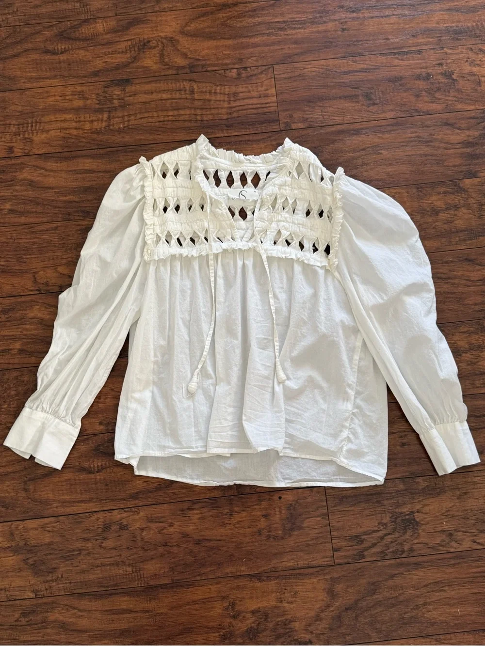 Anthropologie Self Contrast Cream White Crochet Yoke romantic capsule Blouse XS